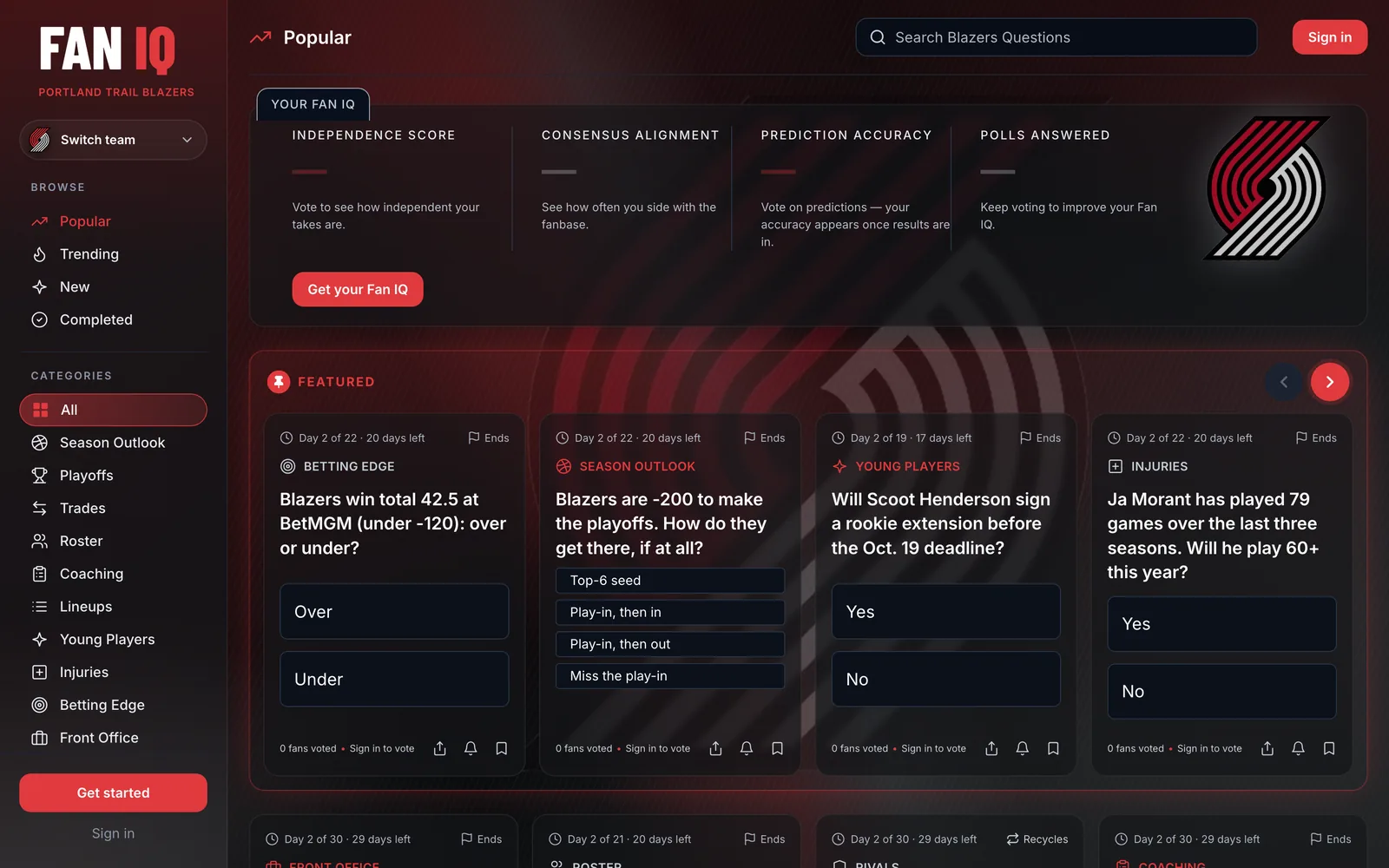 The Portland Trail Blazers on FanIQ