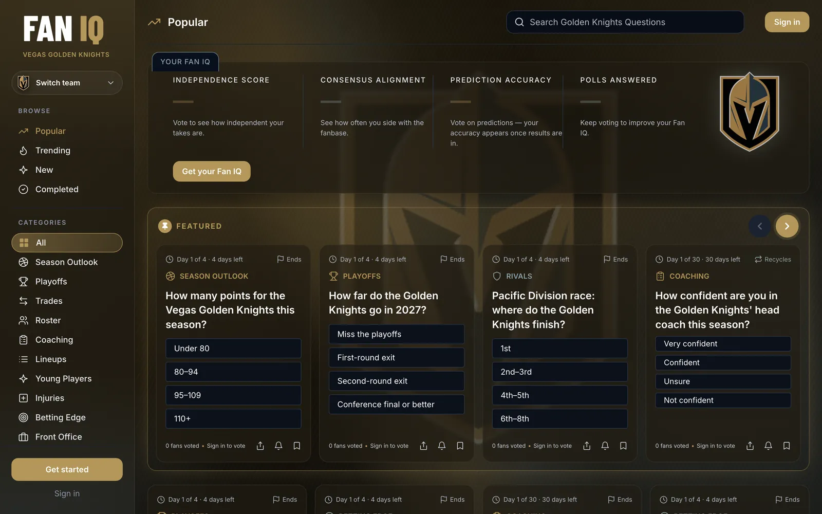 The Vegas Golden Knights on FanIQ